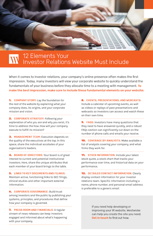 Westwicke Investor Relations Website Checklist